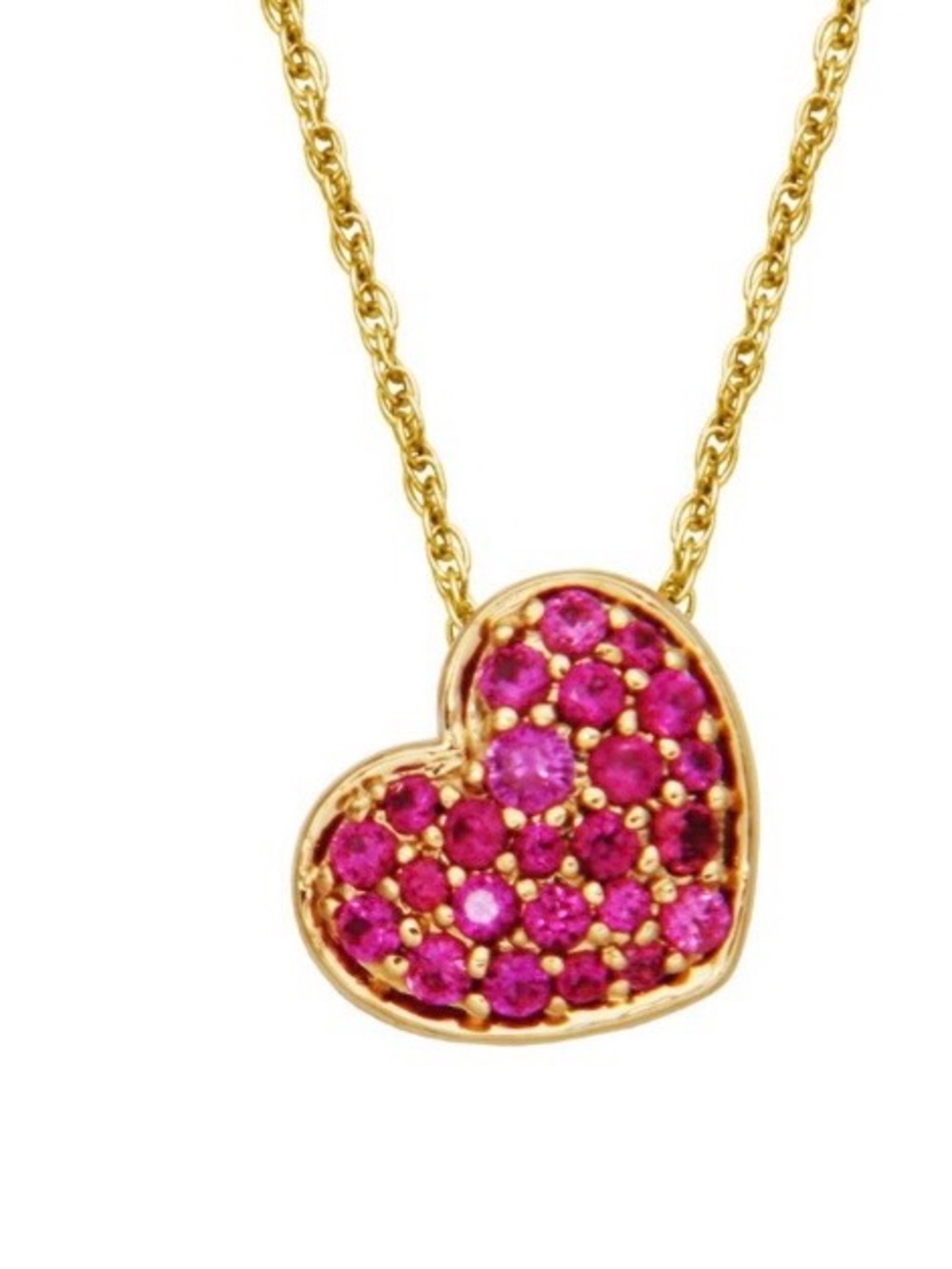 10K Yellow Gold Pave Heart Ruby 18" Necklace. Like New Condition.